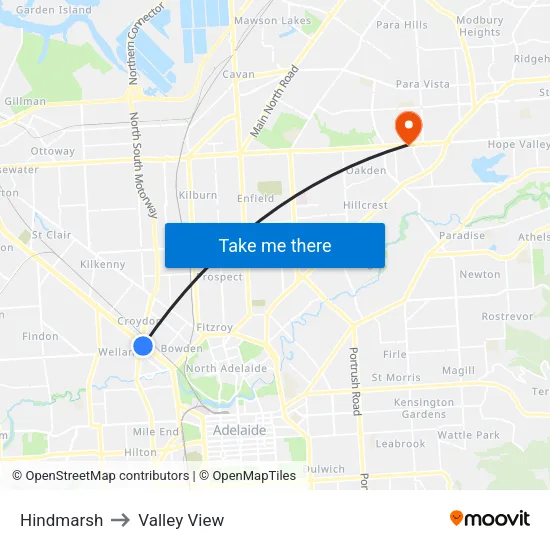 Hindmarsh to Valley View map