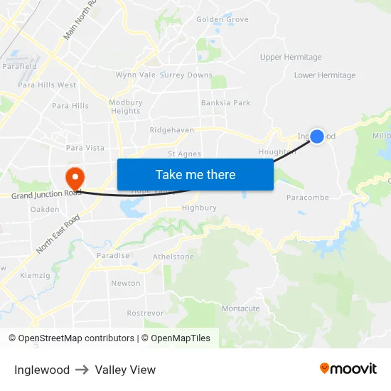 Inglewood to Valley View map