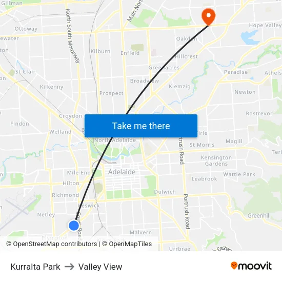 Kurralta Park to Valley View map