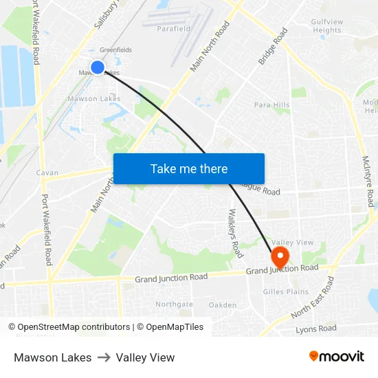 Mawson Lakes to Valley View map