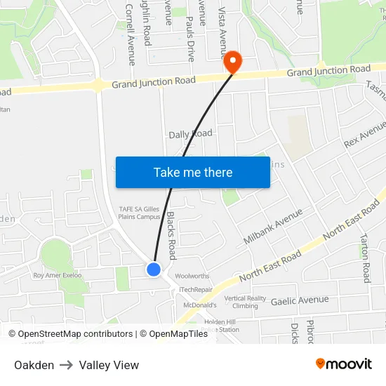 Oakden to Valley View map