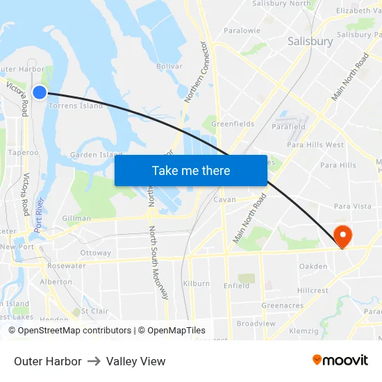 Outer Harbor to Valley View map