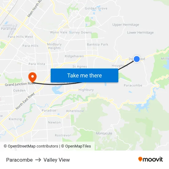 Paracombe to Valley View map