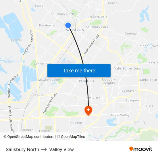 Salisbury North to Valley View map