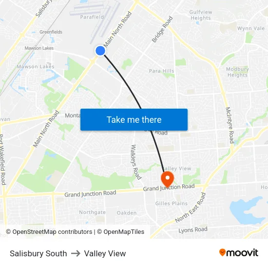 Salisbury South to Valley View map