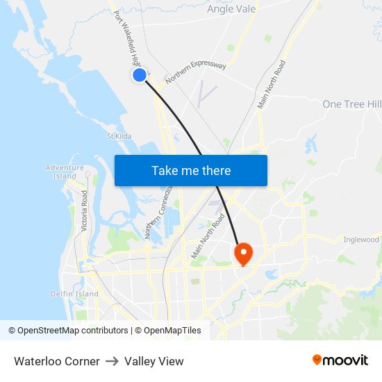 Waterloo Corner to Valley View map