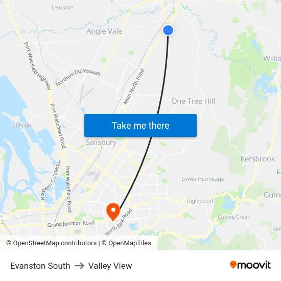 Evanston South to Valley View map