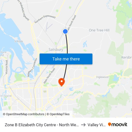 Zone B Elizabeth City Centre - North West side to Valley View map