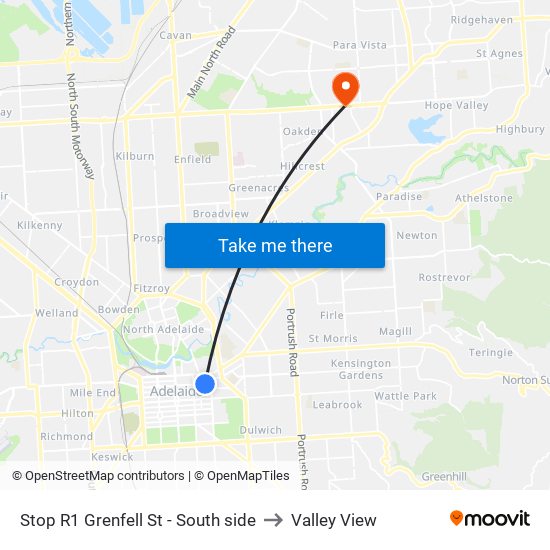Stop R1 Grenfell St - South side to Valley View map