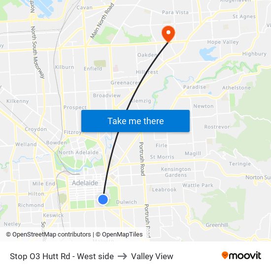 Stop O3 Hutt Rd - West side to Valley View map