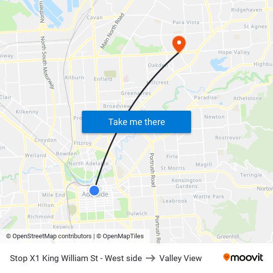 Stop X1 King William St - West side to Valley View map