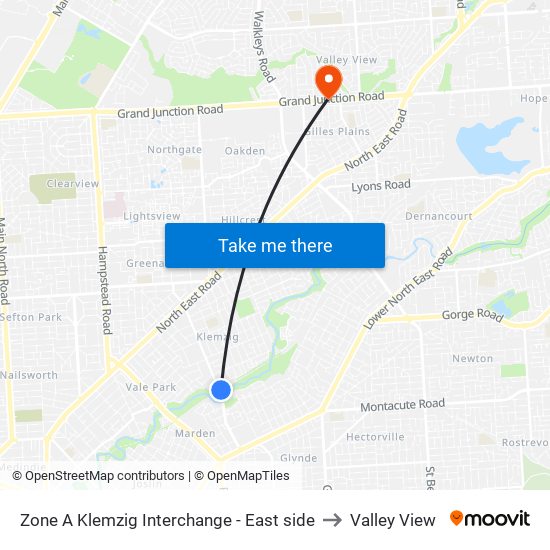 Zone A Klemzig Interchange - East side to Valley View map