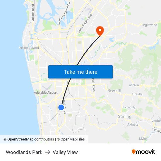 Woodlands Park to Valley View map