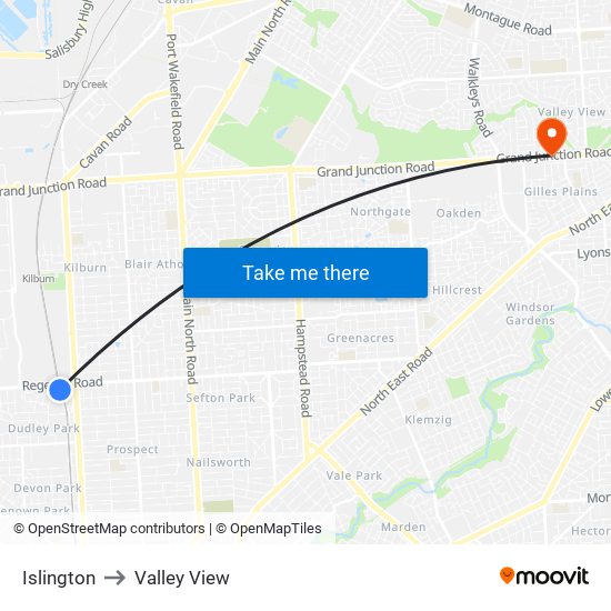 Islington to Valley View map