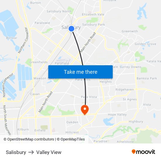 Salisbury to Valley View map