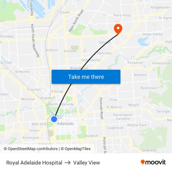 Royal Adelaide Hospital to Valley View map
