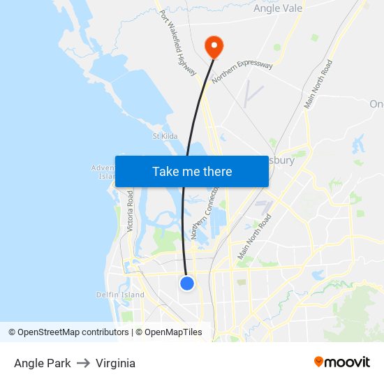 Angle Park to Virginia map