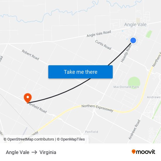 Angle Vale to Virginia map