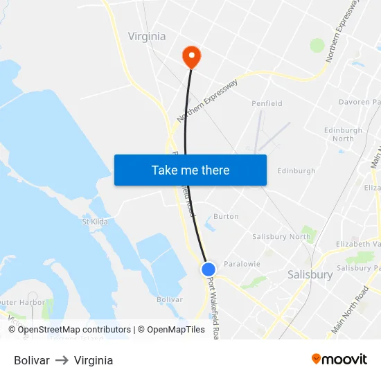 Bolivar to Virginia map
