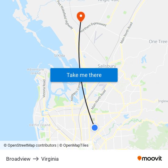 Broadview to Virginia map