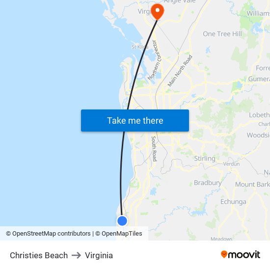 Christies Beach to Virginia map