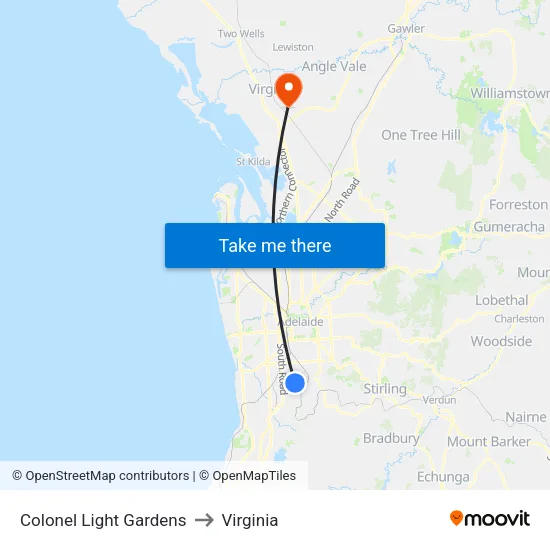 Colonel Light Gardens to Virginia map