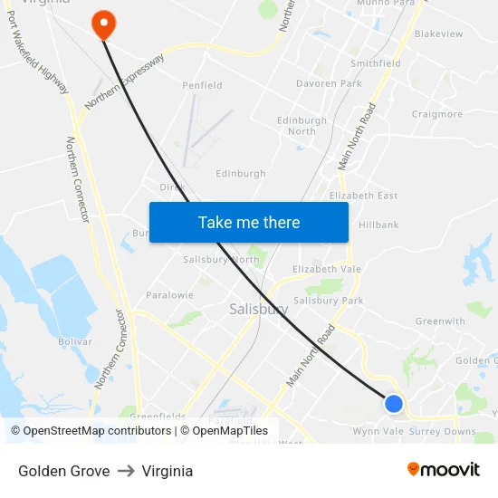 Golden Grove to Virginia map