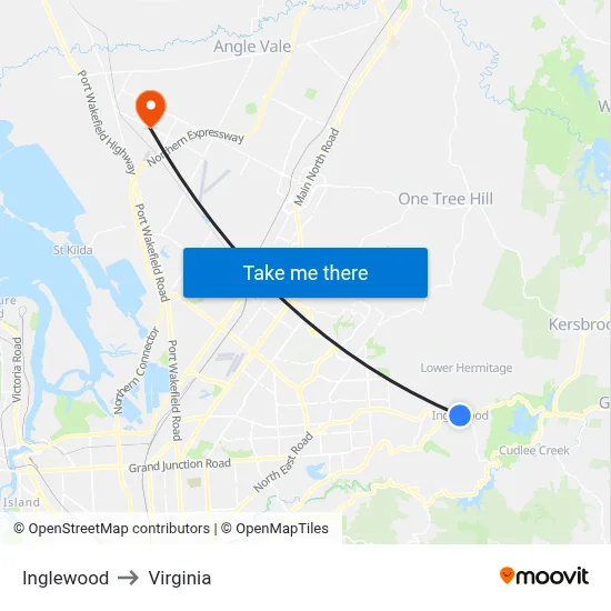 Inglewood to Virginia map
