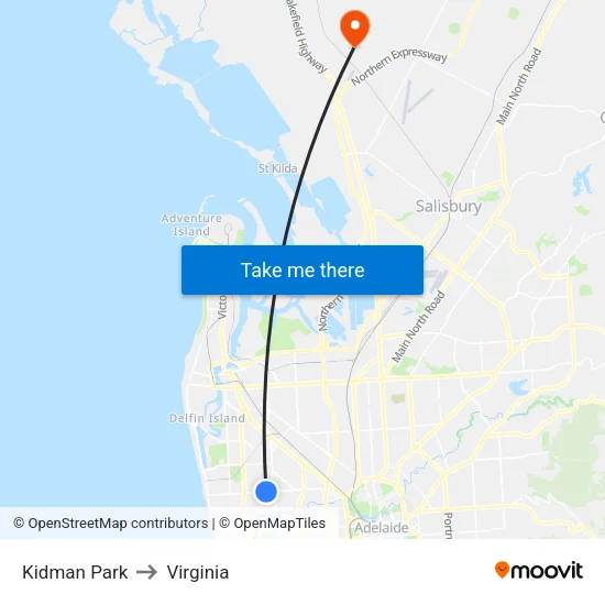 Kidman Park to Virginia map