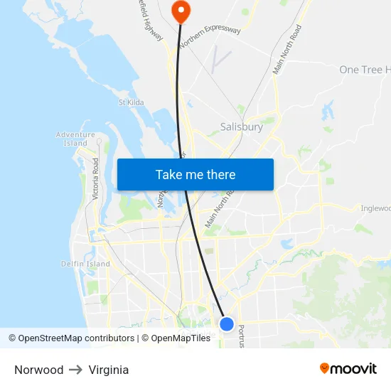 Norwood to Virginia map