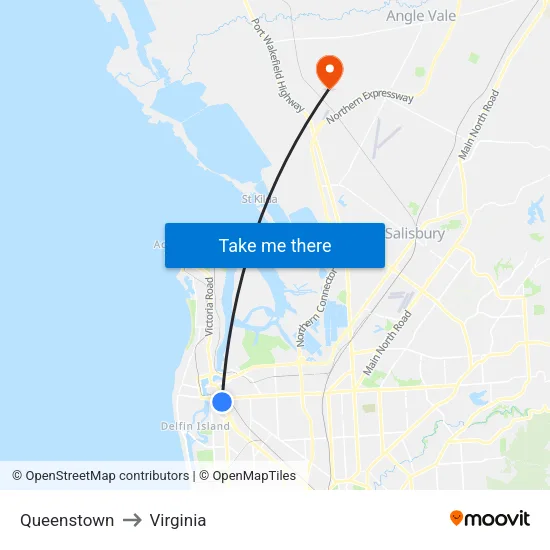 Queenstown to Virginia map