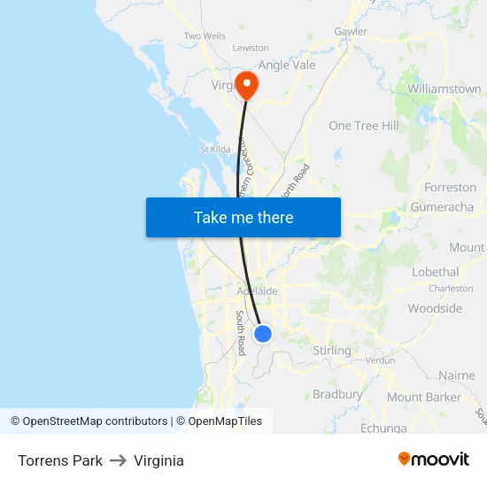 Torrens Park to Virginia map