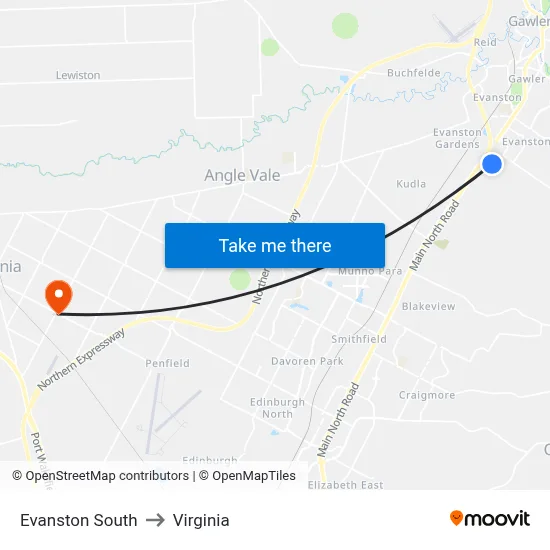 Evanston South to Virginia map