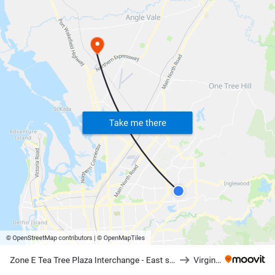 Zone E Tea Tree Plaza Interchange - East side to Virginia map