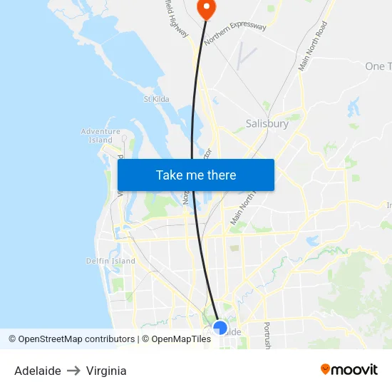 Adelaide to Virginia map