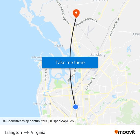 Islington to Virginia map