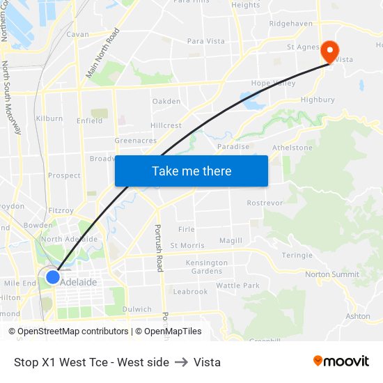 Stop X1 West Tce - West side to Vista map