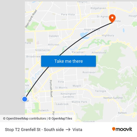 Stop T2 Grenfell St - South side to Vista map
