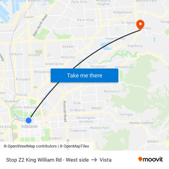 Stop Z2 King William Rd - West side to Vista map