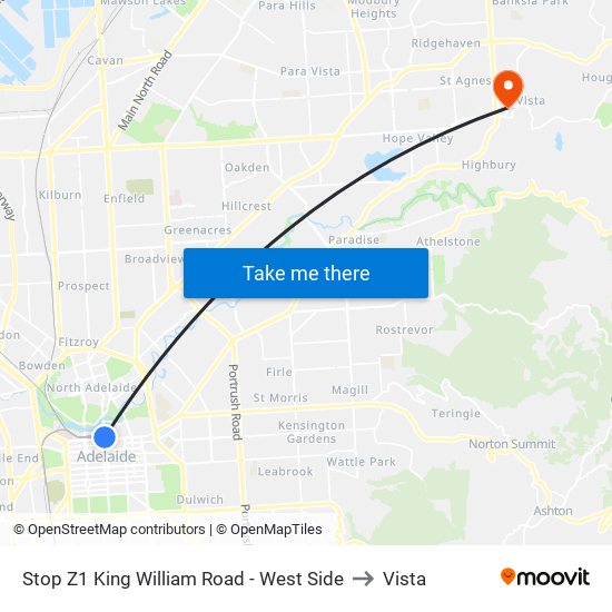 Stop Z1 King William Road - West Side to Vista map