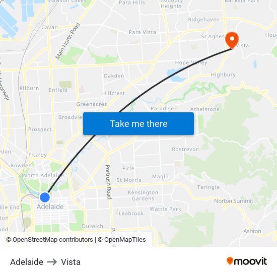 Adelaide to Vista map