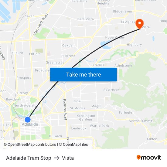 Adelaide Tram Stop to Vista map