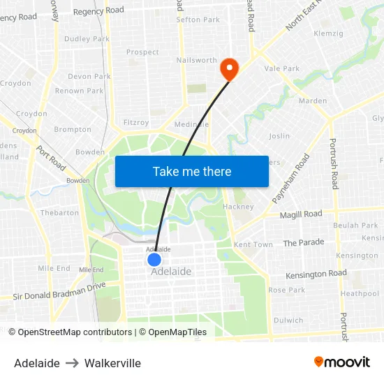 Adelaide to Walkerville map