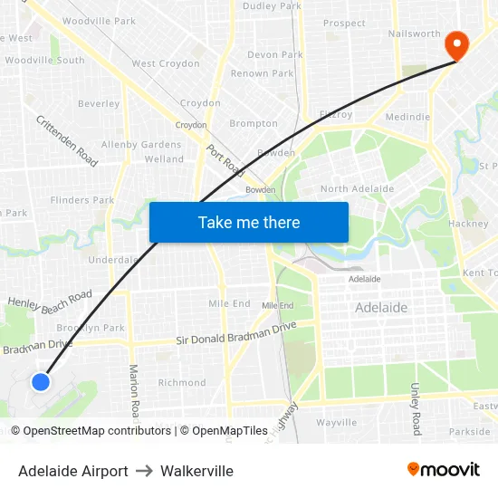 Adelaide Airport to Walkerville map