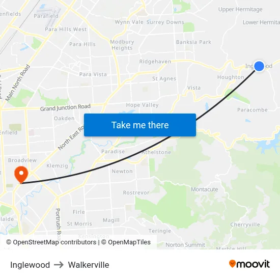 Inglewood to Walkerville map