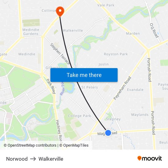 Norwood to Walkerville map