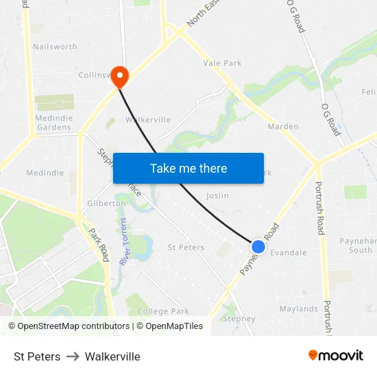 St Peters to Walkerville map