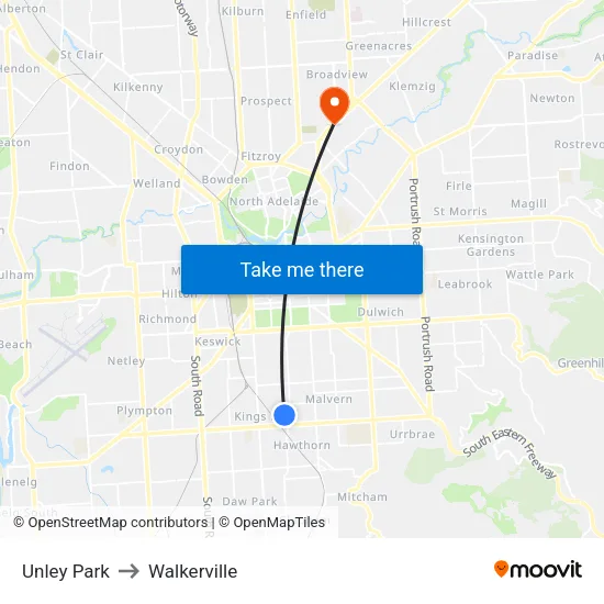 Unley Park to Walkerville map