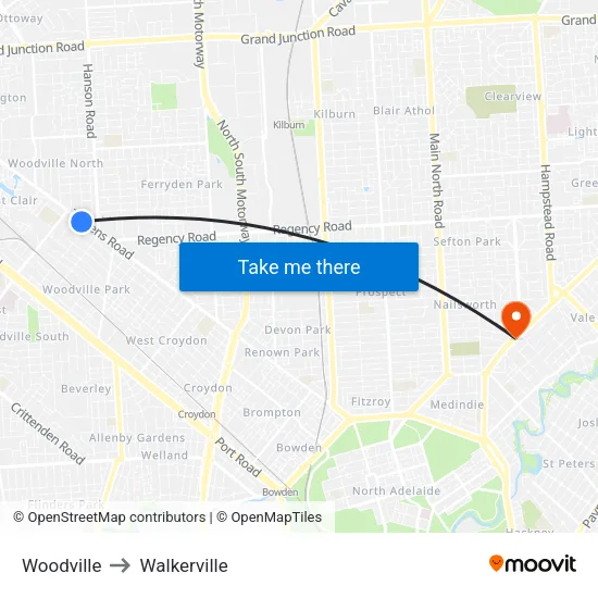Woodville to Walkerville map