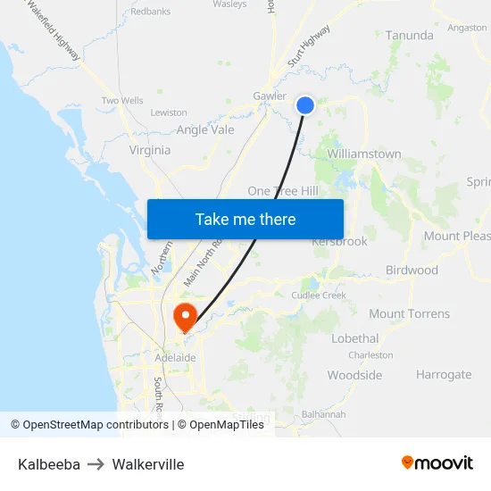 Kalbeeba to Walkerville map